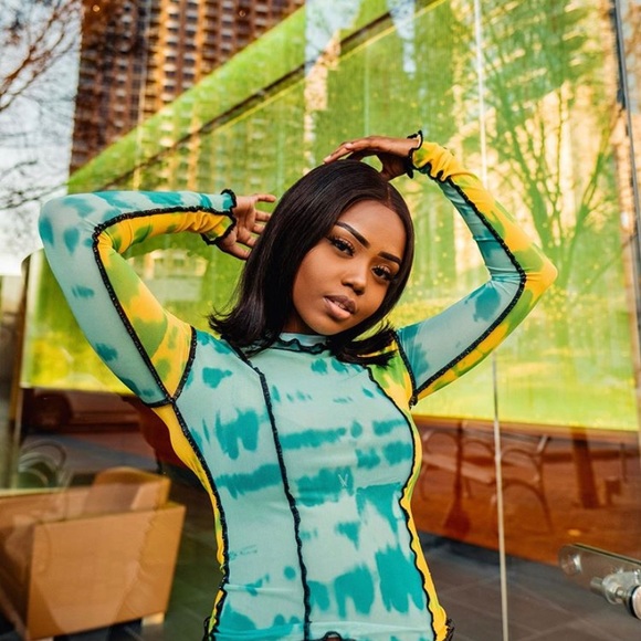 Mesh Multicolor Top with Mock Neck - Picture 5 of 6